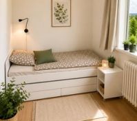 Small single bedroom with a practical pull-out bed that serves as the 4th sleeping space