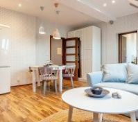 Living area with retro fridge dining