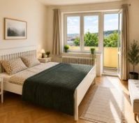 Bright bedroom with balcony access