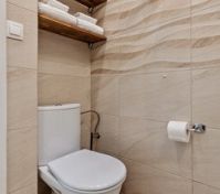 Bathroom toilet with towel shelves