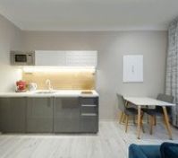 Kitchen with the  coffe maker, hob and a dishwasher