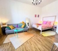 Studio living and sleeping area