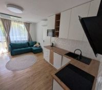 Kitchen with living room view