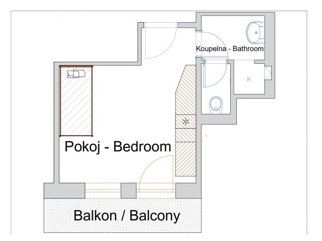 jednolůřžkový pokoj- má vlastní wc a sprchu   balkon