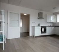 Open living area with kitchen view