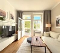 Living room, open balcony doors