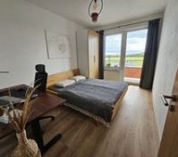 Bedroom with bed and desk