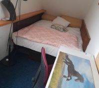 Bedroom with bed and desk