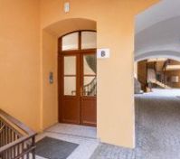 Entrance doorway with stairs