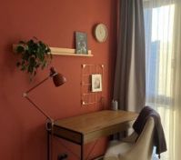 Bedroom desk red wall chandelier