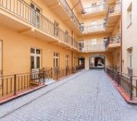 Courtyard walkway between buildings