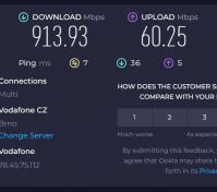 Test rychlosti internetu, na WIFI je to 600 Mbps download, 60 Mbps upload