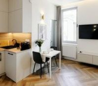 Open kitchen with dining area TV
