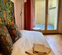 Bedroom with patio door view