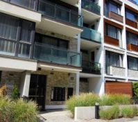 Modern apartment building entrance exterior