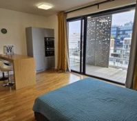 Studio room with large balcony doors