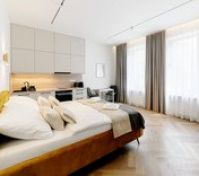 Bright studio with bed and TV