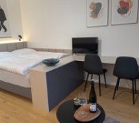Studio bed and desk area