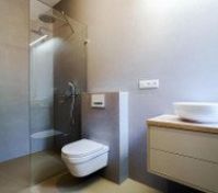 Bathroom with glass shower and sink