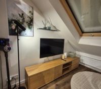 TV area with large skylight