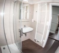 Bathroom shower sink and towel rack