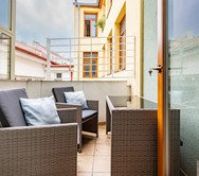 Balcony with rattan seating set