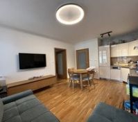 Open living room dining kitchen area