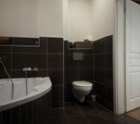 The bathtub with additional shower attachment