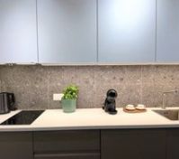 Kitchen counter with coffee machine