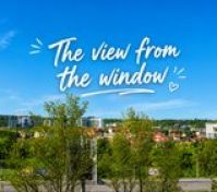 Scenic city view from window