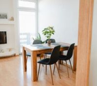 Dining area with wooden table