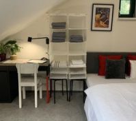 Bedroom desk and storage shelves