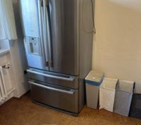 Stainless steel fridge freezer closeup