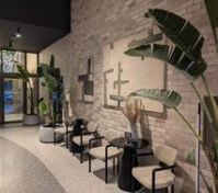 Building lobby entrance seating area