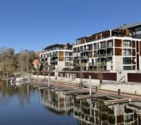 Luxury waterfront building marina reflection