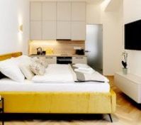 Studio with bed and kitchenette