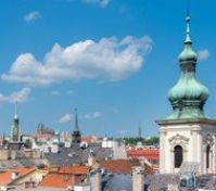 Prague rooftop view with church tower