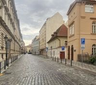 Cobblestone street with historic buildings