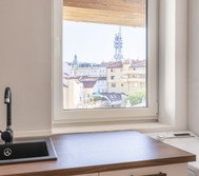 Kitchen sink with city view