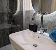 Bathroom sink and shower detail