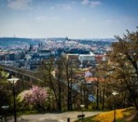 End of the park Vitkov with beautiful view at Prague. 