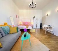 Bright studio with sofa and bed