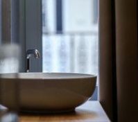 Close-up of bathroom vessel sink