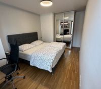 Master bedroom with mirrored wardrobe
