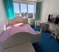 Bedroom with bed TV and window