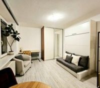 Open studio with sofa and wardrobe