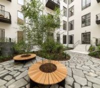 Relax in building's garden